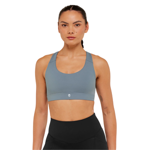 Soutien-gorge de sport pour femme, bleu fer, avec logo personnalisé, en nylon et élasthanne, haute élasticité, respirant, pour la course, la gym, le fitness et l'entraînement - Product Image 1