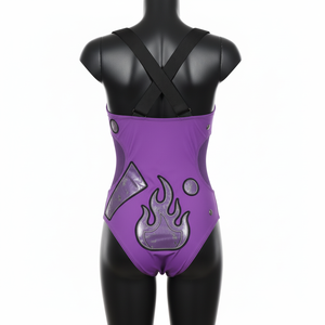 Maillot de bain une pièce pour femme en polyester et élasthanne, tissu extensible premium, panneau en maille violette, logo personnalisé - Product Image 2