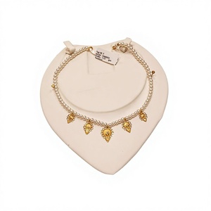 Collar de Perlas de Oro Sólido de 22K, Elegante Gargantilla con Colgante Floral de Oro Real para Mujer, Joyería Fina Hecha a Mano, 1.72g - Product Image 1