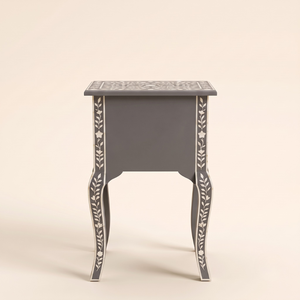 Handmade Modern Eco-Friendly Bone Inlay <b>Grey</b> Nightstand Table with 2 Drawers Bone Inlay Furniture Bedroom <b>Storage</b> <b>Unit</b> - Product Image 2