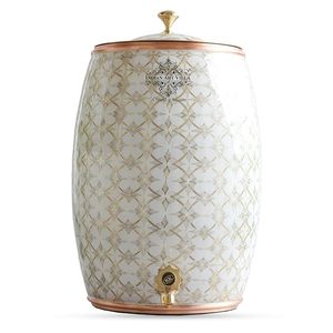 Distributeur d'eau chaude et froide en cuivre Craft India Overseas, couleur or blanc avec robinet à motif floral, réutilisable pour usage domestique - Product Image 1