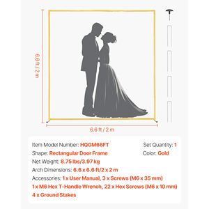 Stable 6.6 X 6.6 ft Square Gold Metal Arch <b>Backdrop</b> <b>Stand</b> for <b>Wedding</b> & Birthday Easy Assembly & Quick Setup - Product Image 5