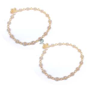 18K Gold Plated Stainless Steel CZ Heart Designer Anklet - Product Image 3
