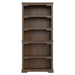 Majestic Solid Teak Wood Large Bookcase 5 Tier <b>Open</b> Shelving Unit with Carved Side Panels - Product Image 1