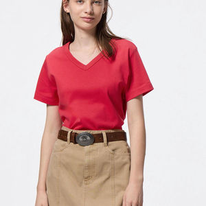 Camisetas de algodón de secado rápido con cuello en V para mujer, ropa de verano de alta calidad, camisetas transpirables con cuello en V para mujer - Product Image 4