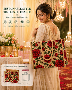 Red <b>Rose</b> Printed Jute Shopping Tote Bag Eco Friendly Reusable Wedding Gift Open <b>Top</b> Laminated Large Capacity Carry - Product Image 4