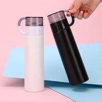 Mug de voyage isotherme minimaliste en acier inoxydable à double paroi avec couvercle à visser, motif rayé unisexe, écologique, pour le camping, compatible lave-vaisselle