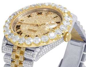 BOJ R.O.L.E.X.14 Montre de luxe à chiffres romains VVS Moissanite, mouvement japonais à quartz analogique 41MM, en acier, fermoir caché, style Iced Hip - Product Image 3