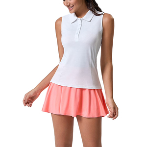 Chemise de golf sans manches pour femme, blanche, coupe ajustée, boutonnée, col rabattu, séchage rapide, respirante, tricotée, écologique - Product Image 1