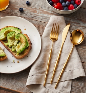 <b>Golden</b> Polished Metal Flatware <b>Set</b> Modern Luxury Design High Mirror Finish Dishwasher Safe Wedding Tableware - Product Image 5
