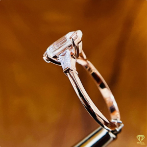 Stunning <b>Emerald</b> Cut Lab Grown Diamond Engagement <b>Ring</b> Featuring Sleek Baguette Diamonds And Minimal Design - Product Image 3