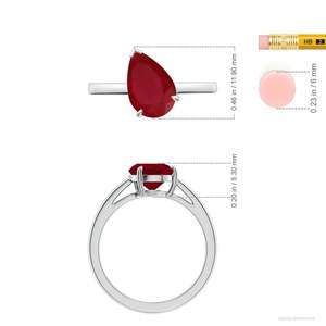 Anillo de compromiso solitario de oro macizo de 14K con rubí en forma de pera inclinada engastado con garras, hecho a mano, joyería fina personalizada para boda - Product Image 3