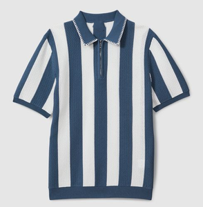 Polo pour homme avec logo personnalisé imprimé, nouveau design, rayures verticales larges et tendance, tissu en coton doux, techniques de broderie - Product Image 5