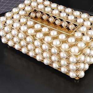 Elegante Caja de Papel Decorativa con Adornos de Perlas Doradas, Ideal para Recepción de Invitados y Uso en el Tocador - Product Image 2