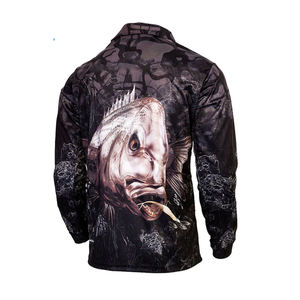 เสื้อตกปลาแขนยาวผู้ชาย พิมพ์ลายแบบซับลิเมชั่น ป้องกันรังสียูวี UPF 50 สำหรับกิจกรรมกลางแจ้ง สีดำ ลายปลา ปิดด้วยกระดุม - Product Image 3