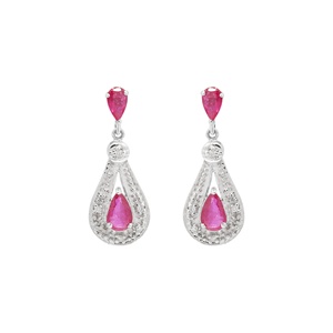 Pendientes de Oro Amarillo de 14k al por Mayor con Rubí Natural en Forma de Pera y Halo de Diamantes, Joyas Memoria - Product Image 3