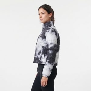 Chaqueta acolchada de poliéster con cuello alto y cremallera completa para mujer, estilo tie-dye, corta, para invierno - Product Image 2