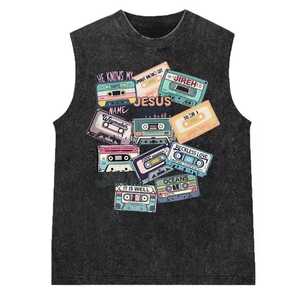 Débardeur sans manches en coton tricoté avec imprimé cassette, col rond, style décontracté, logo frontal - Product Image 4
