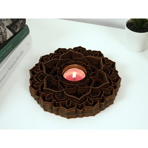 ที่วางเทียนไม้ทรงกลมรูปดอกไม้ งานแฮนด์เมด ตกแต่งบ้าน วัสดุรักษ์โลก - Product Image 4