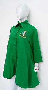 Embroidery <b>Button</b> Customised Autumn Women's High Low Cotton Solid Casual Loose Green Pink Color Long Dress - Product Image 3