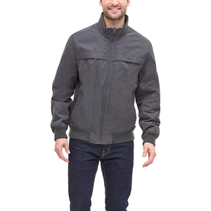 <b>Men's</b> Dark Gray Solid Color Zipper Closure Stand Collar Windproof Casual Wear Polyester Material Bomber <b>Jacket</b> <b>For</b> Online Sale - Product Image 4
