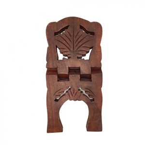Support de Coran en bois poli pliable, porte-livre islamique avec motifs floraux sculptés, artisanat traditionnel religieux - Product Image 3