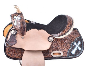 Silla de montar profesional de cuero genuino duradero estilo inglés con armazón de madera para carreras de caballos, procedente de la India - Product Image 2