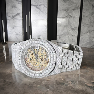 Skeleton Dial Fully Diamond Luxury Men's <b>Wristwatch</b> Premium Hip Hop Bust Down Watch - Product Image 6