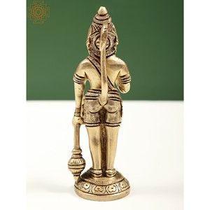 Estatua de Hanuman de latón de 5 pulgadas hecha a mano pequeña escultura de bendición hecha en India - Product Image 4