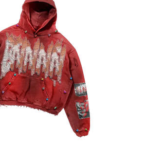 Ensemble Homme Personnalisé pour Fabricants de Vêtements : Survêtement Baggy Vintage Délavé à l'Acide, Hoodies Courts à Strass et Shorts à Cordon de Serrage - Product Image 4