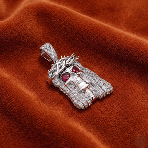 Pendentif Tête de Jésus en Argent Moissanite Sertie de Pierres, Yeux en Pierre Rouge, Collier Hip Hop, Cadeau Streetwear de Luxe - Product Image 4