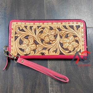 Western Hand Tooled Genuine Leather <b>Women</b> Wristlet Clutches New Multi Flower Pattern <b>Purse</b> Everyday Evening <b>Card</b> Holder Wallet - Product Image 1