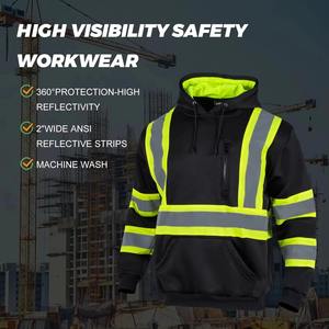 <b>Men's</b> Water-Resistant Reflective Safety Pullover <b>Black</b> Single-Sided <b>Fleece</b> Sweatshirt Soft Shell Polyester Clothing Work Hoodies - Product Image 5
