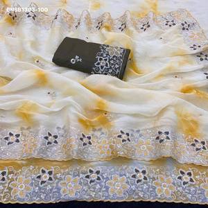 Dernière collection de saris et chemisiers en tissu Butti et bordure brodés de fils et de paillettes, motif Gold Crush, fournisseur d'Inde - Product Image 2