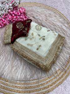 Sari de satén de seda Fandy con cuentas y lentejuelas para novias y fiestas, y blusa de satén de seda Fandy con cuentas y lentejuelas. - Product Image 4