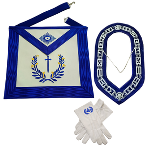 Ensemble de tablier, col et gants de franc-maçon, brodé bleu et blanc, ensemble classique d'officier Tyler, insignes maçonniques - Product Image 1