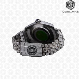 Charm_Jewells Men's Luxury Stainless Steel <b>Watch</b> Analog Quartz Movement Sapphire Crystal <b>Diamond</b> Bezel 40mm Folding Clasp - Product Image 3