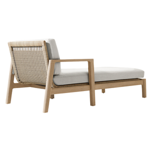Chaise longue d'extérieur en teck tropical avec dossier en rotin tressé, lit de repos inclinable, mobilier de style moderne pour resort, chaise longue de patio - Product Image 2