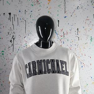 CARMICANAEL WHITE <b>Mock</b> <b>Neck</b> Sweatshirt 100% Applique Embroidery wide <b>neck</b> Sweatshirt Finer Threads - Product Image 4