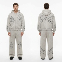 Survêtement en molleton pour homme personnalisé à motif damier en strass, veste à capuche noire et pantalon assorti, design graphique