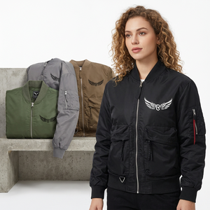 Veste pour homme avec logo brodé en forme d'ailes, fermeture éclair sur le devant, couleur unie, coupe-vent décontractée en polyester, vêtement d'automne - Product Image 6