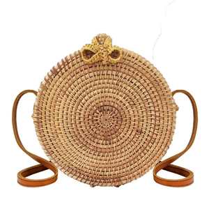 Sac à main en rotin naturel fait à la main pour femmes style vintage avec doublure en coton prix sac rond en rotin en gros - Product Image 6