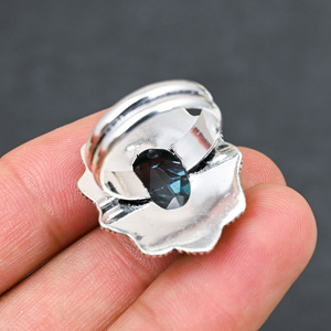 Anillo de Plata de Ley 925 con Topacio Azul Creado en Laboratorio, Hermoso Anillo con Piedra en Forma de Pera, Joyería de Boda Hecha a Mano con Turquesa - Product Image 3