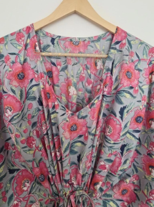 Vestido Kaftán de Algodón Floral Ecológico con Estampado Flocado, Kimono Largo Maxi, Bata de Noche, Ropa Casual para Resort, Maternidad India Natural - Product Image 5