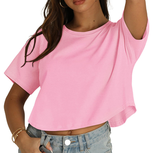 Camiseta Ringer para Mujer al por Mayor a Precio Económico, Diseño Personalizado con Logotipo, Camiseta Holgada de Cuello Redondo y Hombros Caídos para Mujer - Product Image 1