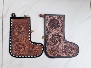 Hand Tooled Leather Christmas Stocking For Family Genuine Leather Christmas <b>Tree</b> Fireplace Hanging and Party Decoration Gift <b>Bag</b> - Product Image 4