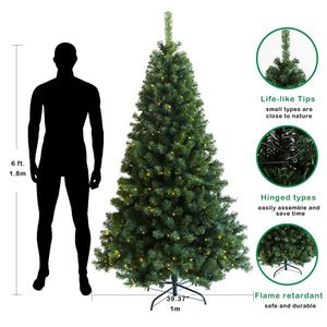 Albero di Natale Artificiale Pre-Illuminato di Alta Qualità, 180 cm, Realistico in Materiale PET, Pieghevole con Supporto, Decorativo per Esterni - Product Image 4