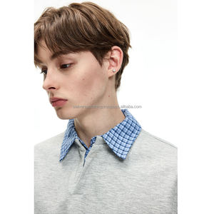 Chemises pour hommes de haute qualité en polyester/coton 240g, motif uni, manches courtes, coupe ample, vêtements décontractés, respirant, tricoté - Product Image 2