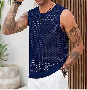 Services OEM – Nouveau T-shirt sexy et respirant <span class=keywords><strong>pour</strong></span> <span class=keywords><strong>homme</strong></span>, coupe classique, en maille <span class=keywords><strong>transparente</strong></span>, sans manches, séchage rapide, anti-UV - Product Image 2