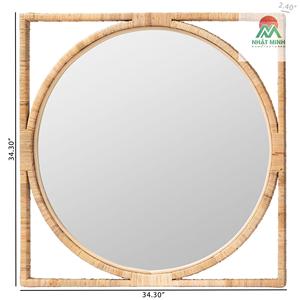 Espejo central redondo fabricado con ratán natural, madera de caoba y madera de ingeniería. Puede ser montado en la pared. - Product Image 4